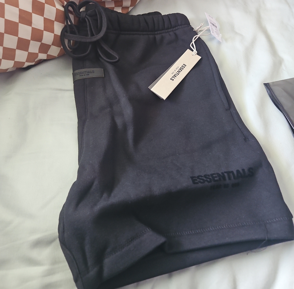 Essentials Black Logo Sweat Shorts with Drawstring